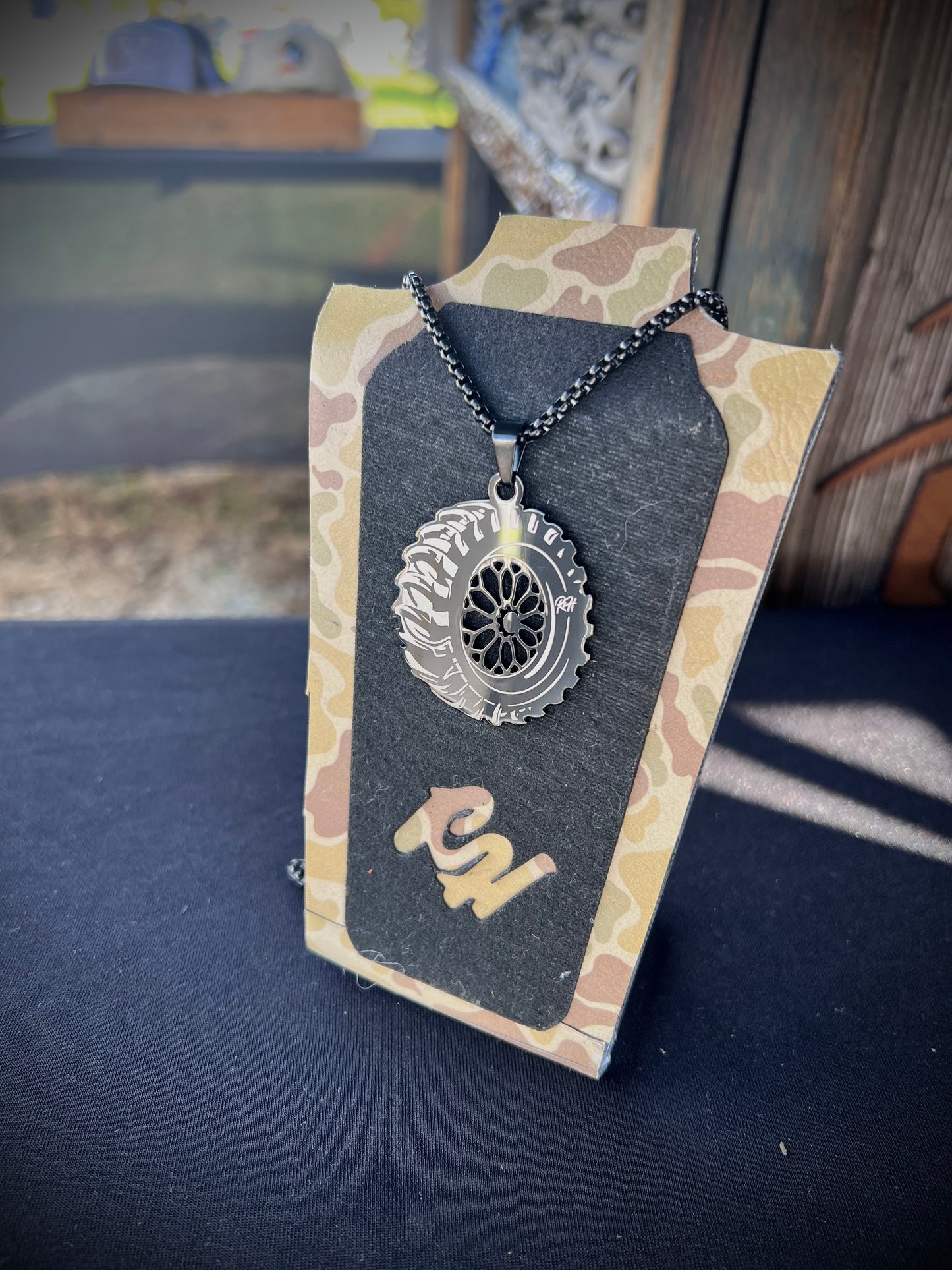 Black Wheel- Stainless Steel Necklace and Pendant